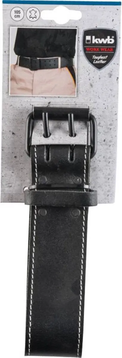 KWB Leren Riem 105cm - Zwart - Witte Stiksels - afbeelding 6 van 6