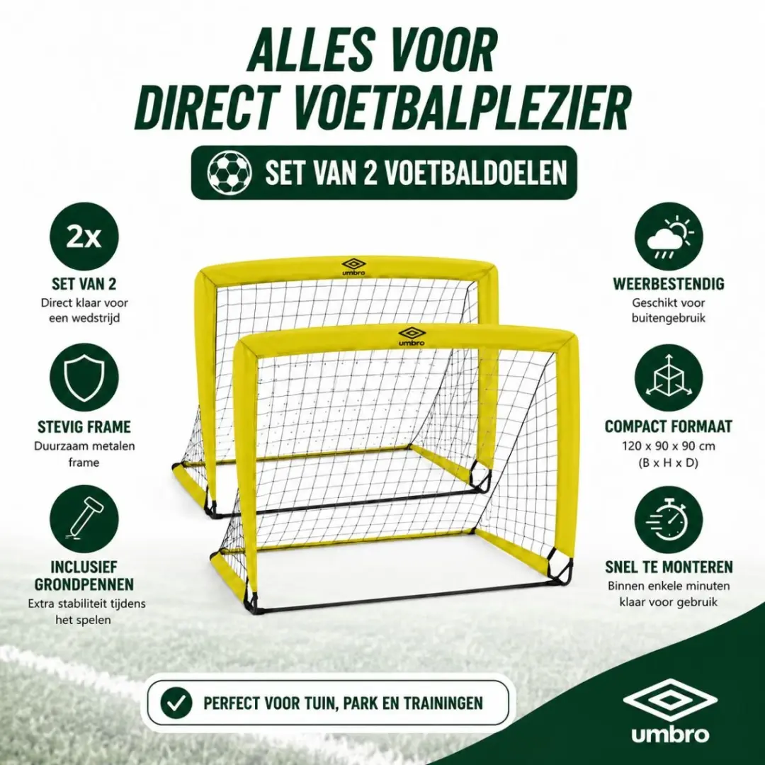 Umbro Pop-Up Voetbaldoel Set 2x - 120x90cm - Geel