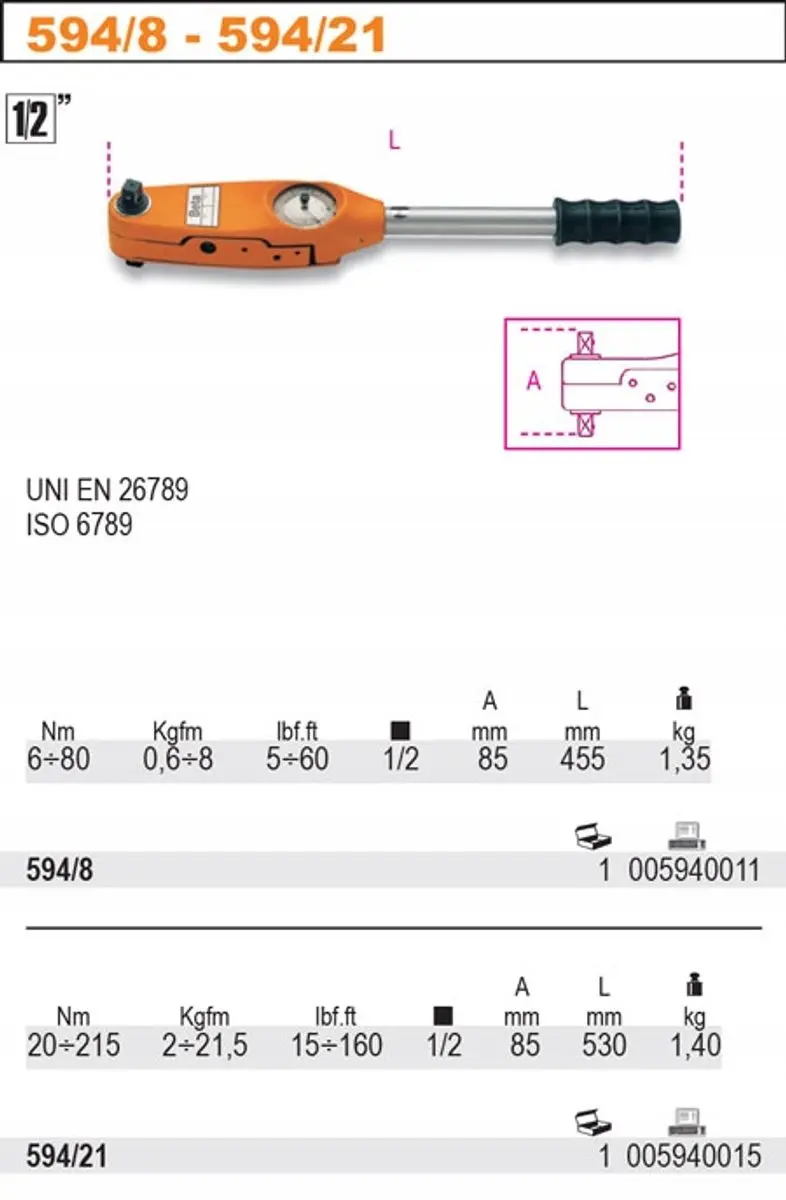 Beta Momentsleutel 20-215 Nm 1/2"