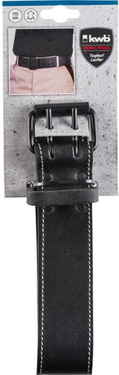 KWB Leren Riem 115cm - Robuust Rundleer - Dubbele Gesp - Zwart