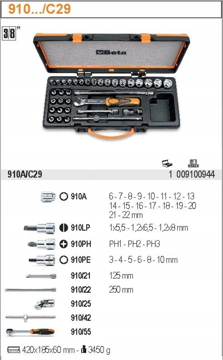Beta 910A/C29 Dopset 3/8" - 34-delig