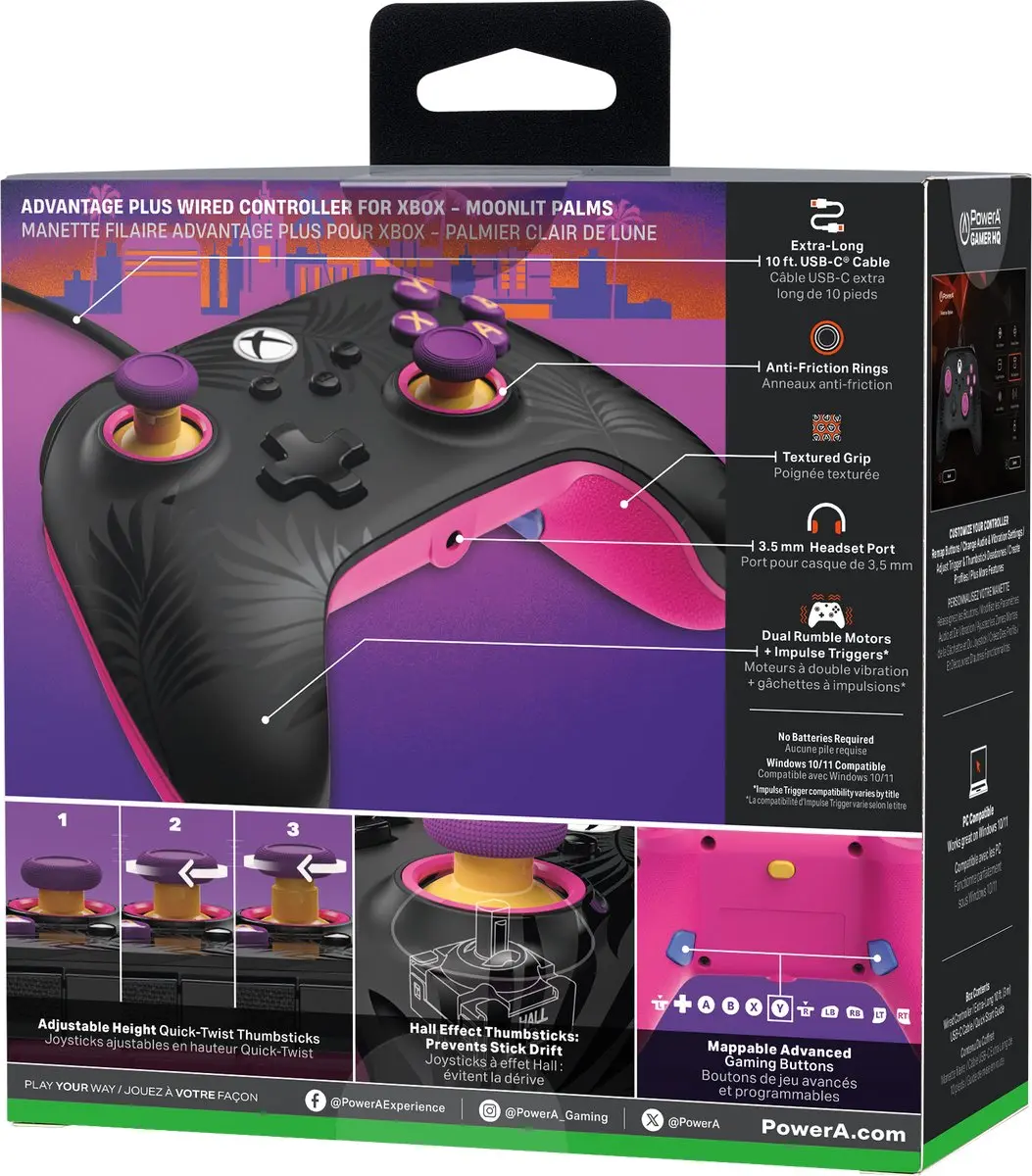 POWERA Advantage Controller XBGP0567 Xbox Series X|S - 16 Knoppen - 3m USB-kabel - Moonlit Palms