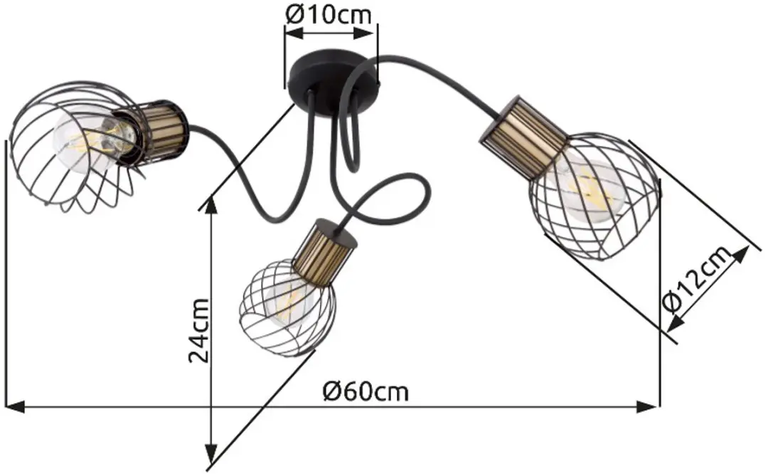 Globo Argusto Plafondlamp Ø60cm - 3x E27 - Zwart
