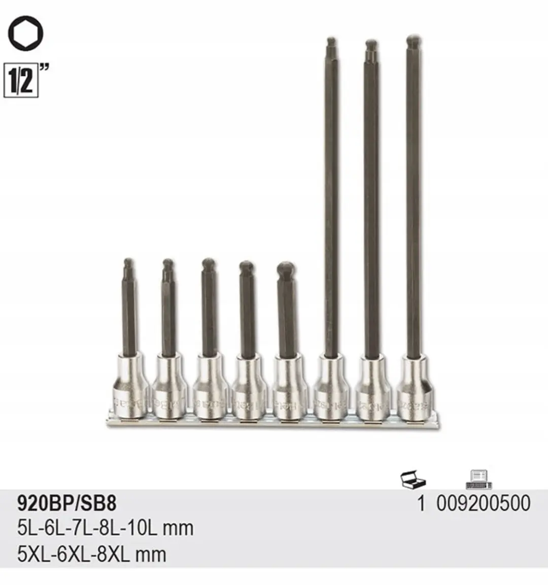 Beta 8-delige Doppenset 1/2" Zeskant Kogelkop - 5L-8XL