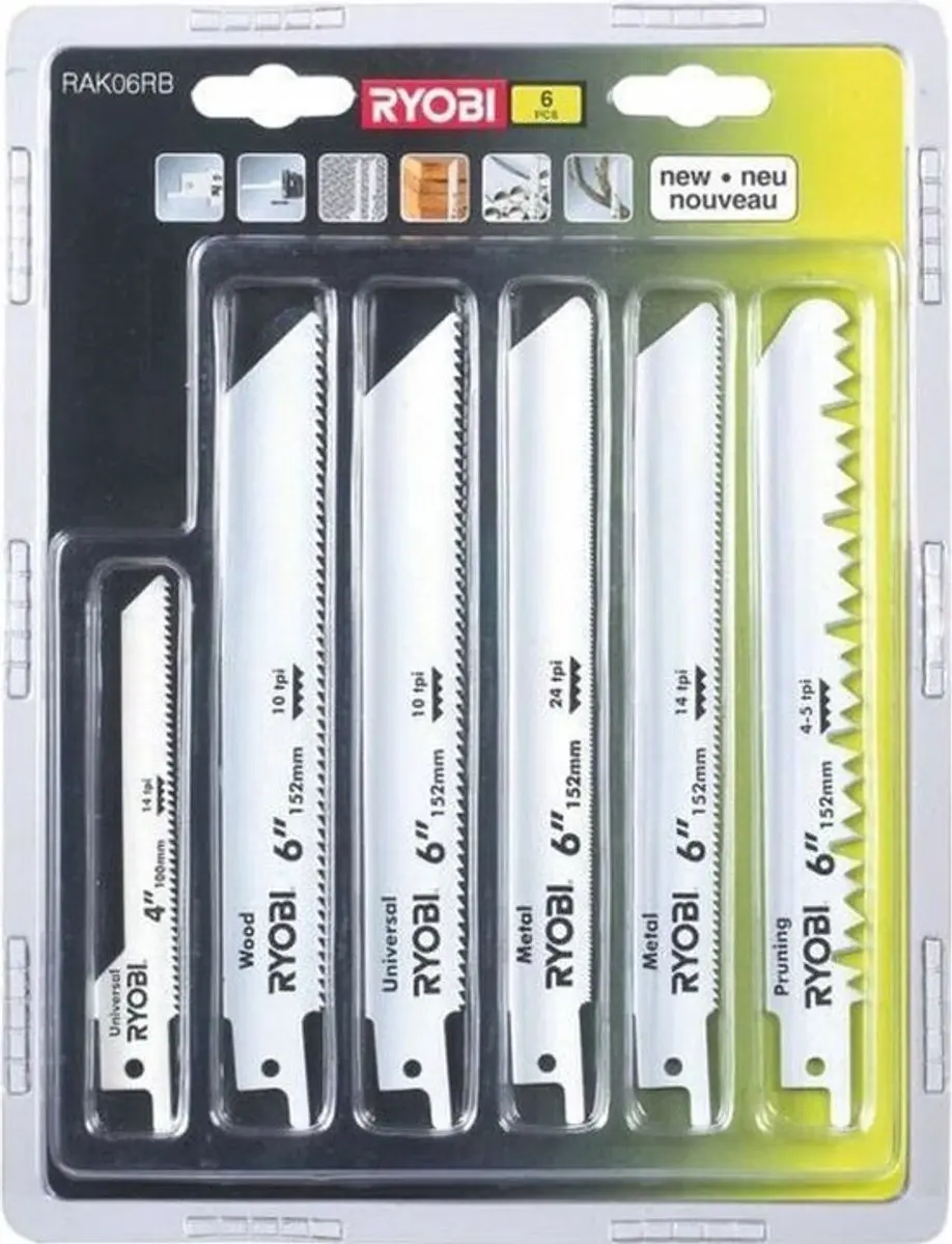 Ryobi 6-delig Reciprozaagbladen RAK06RB - Hout/Metalen