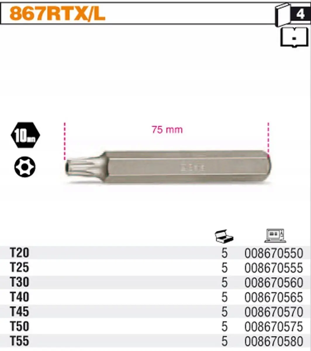 Beta Torx Bit Dop T55 10mm - 75mm - MPN 900T55