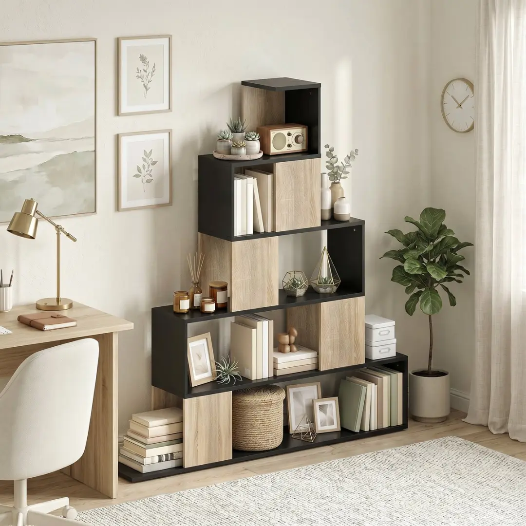Homcom Opbergrek 120x22x131,5cm - Zwart/Natuurlijk - afbeelding 4 van 6