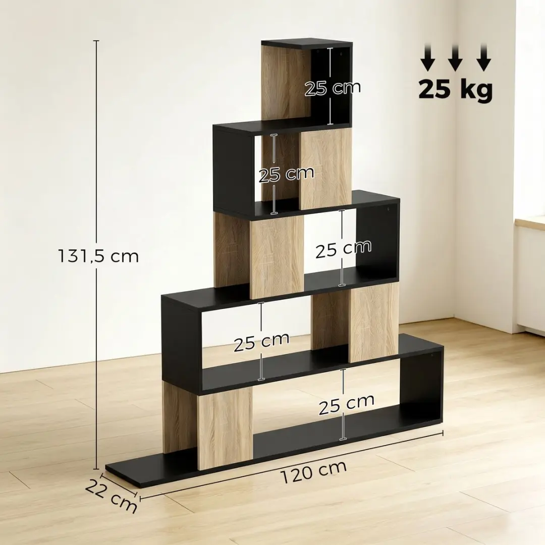 Homcom Opbergrek 120x22x131,5cm - Zwart/Natuurlijk - afbeelding 5 van 6