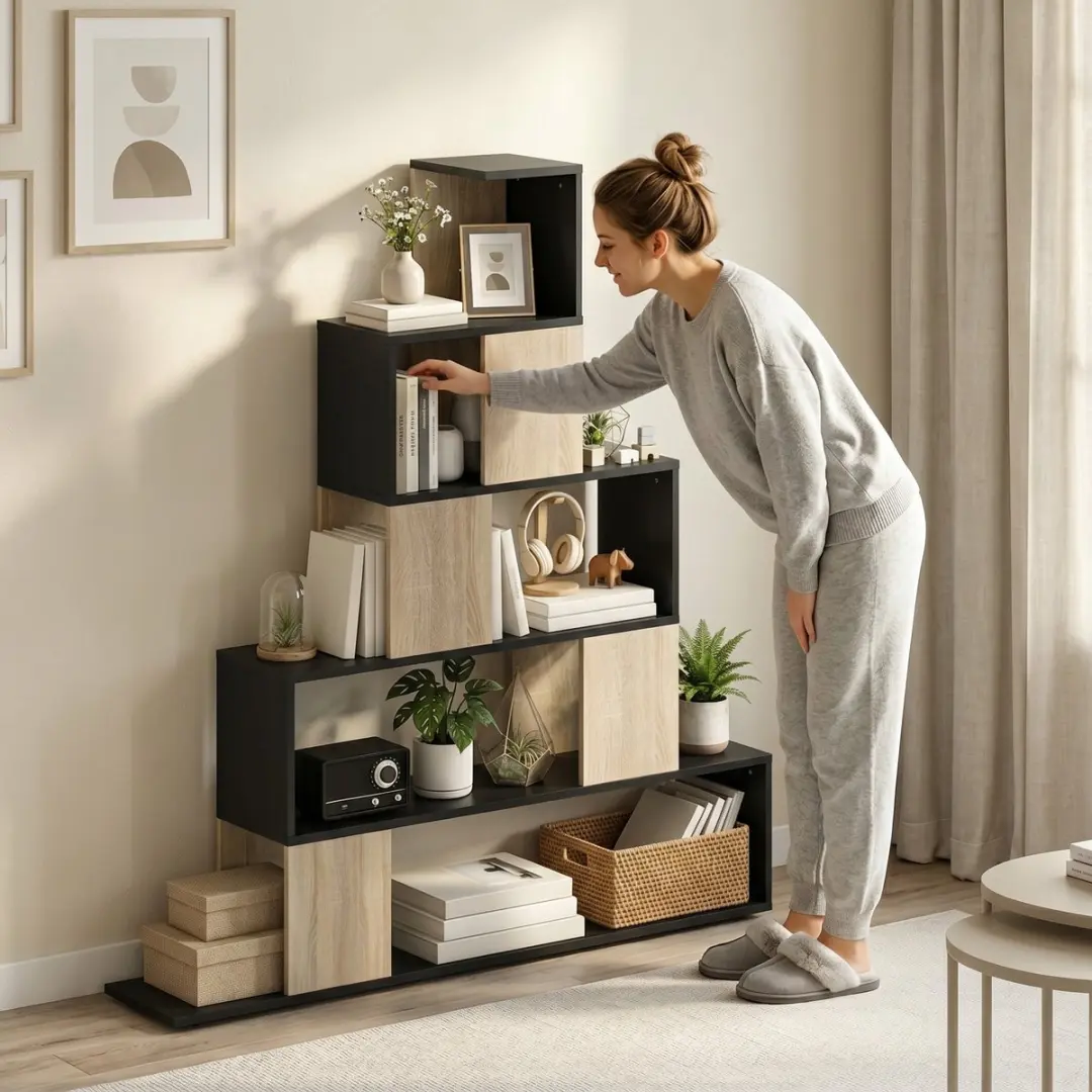 Homcom Opbergrek 120x22x131,5cm - Zwart/Natuurlijk - afbeelding 2 van 6