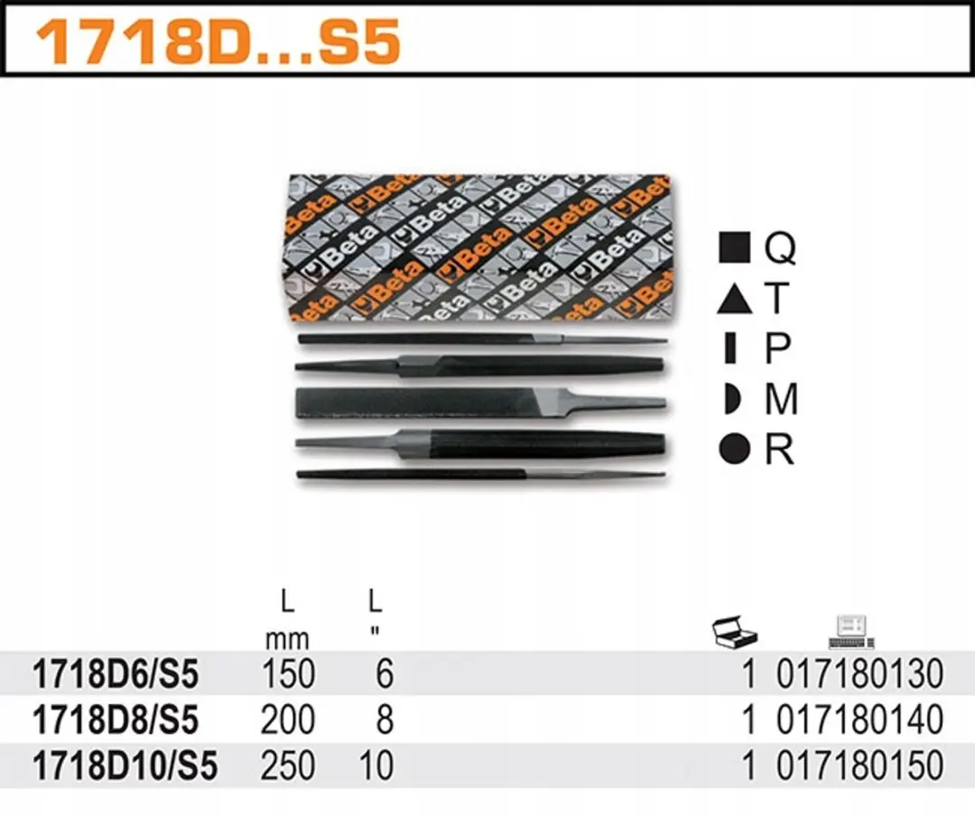 Beta Vijl 5-delig Set 250mm - Vierkant/Rond/Plat/Driehoek/Halfrond