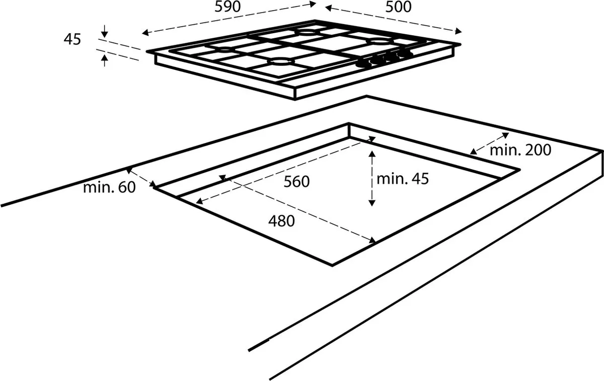 Inventum IKG6011RVS Inbouw Gaskookplaat 59cm - 4-pits - RVS/Zwart - afbeelding 6 van 6