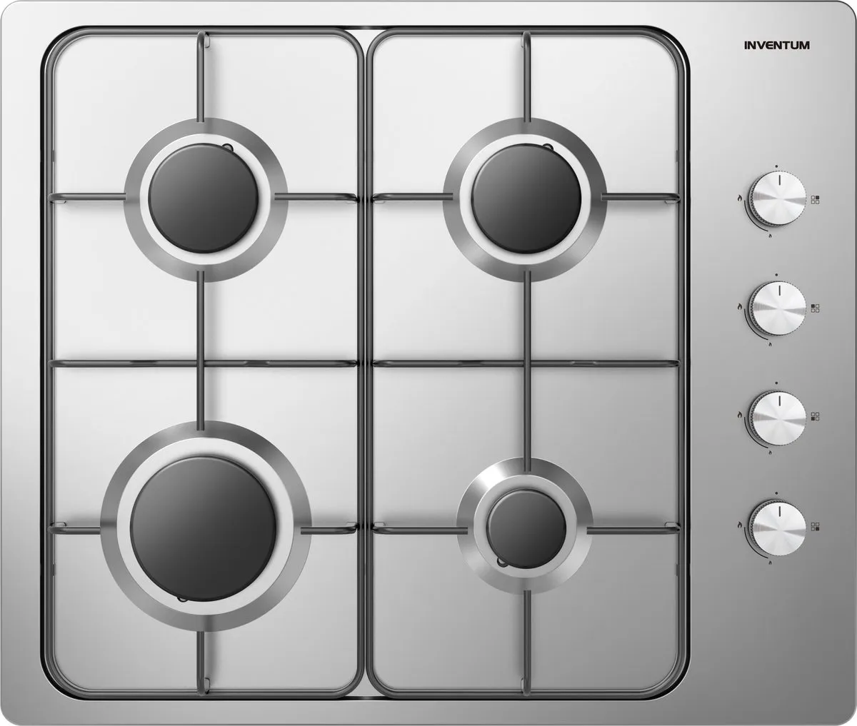 Inventum IKG6011RVS Inbouw Gaskookplaat 59cm - 4-pits - RVS/Zwart