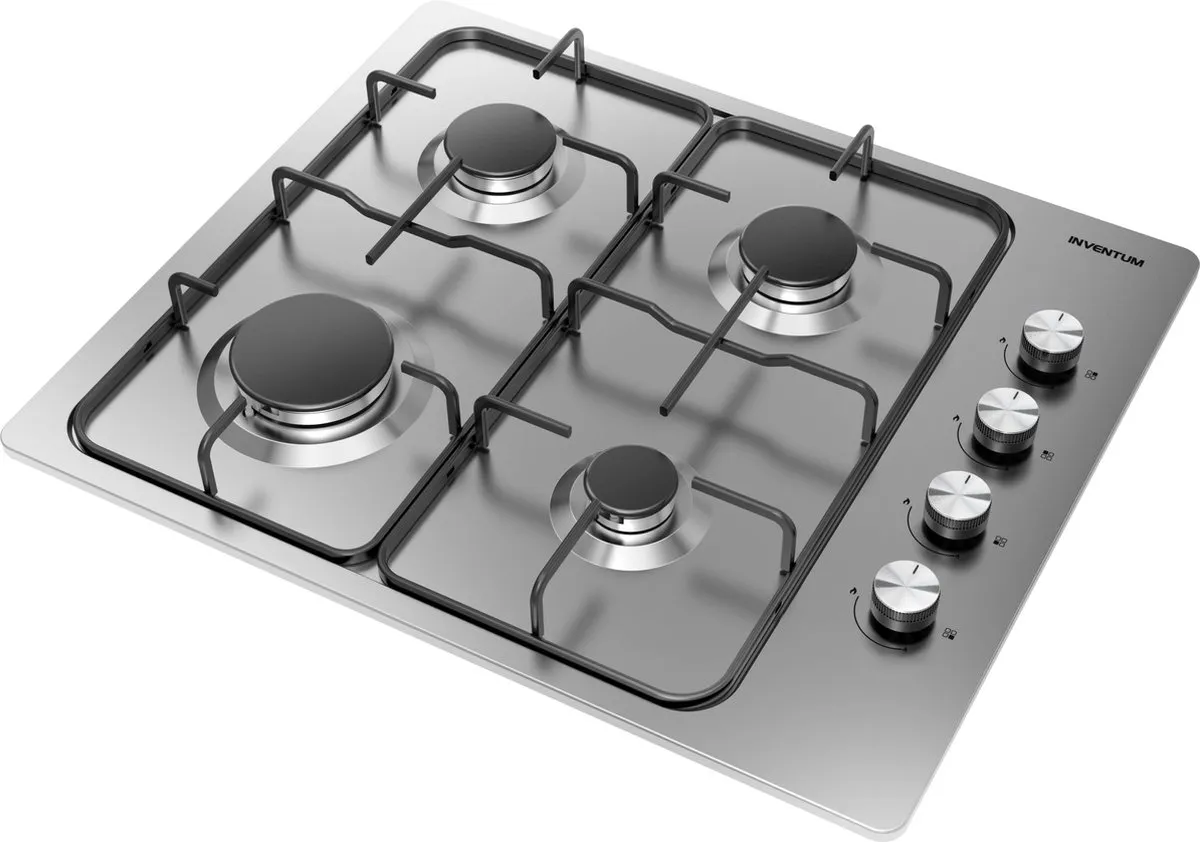 Inventum IKG6011RVS Inbouw Gaskookplaat 59cm - 4-pits - RVS/Zwart