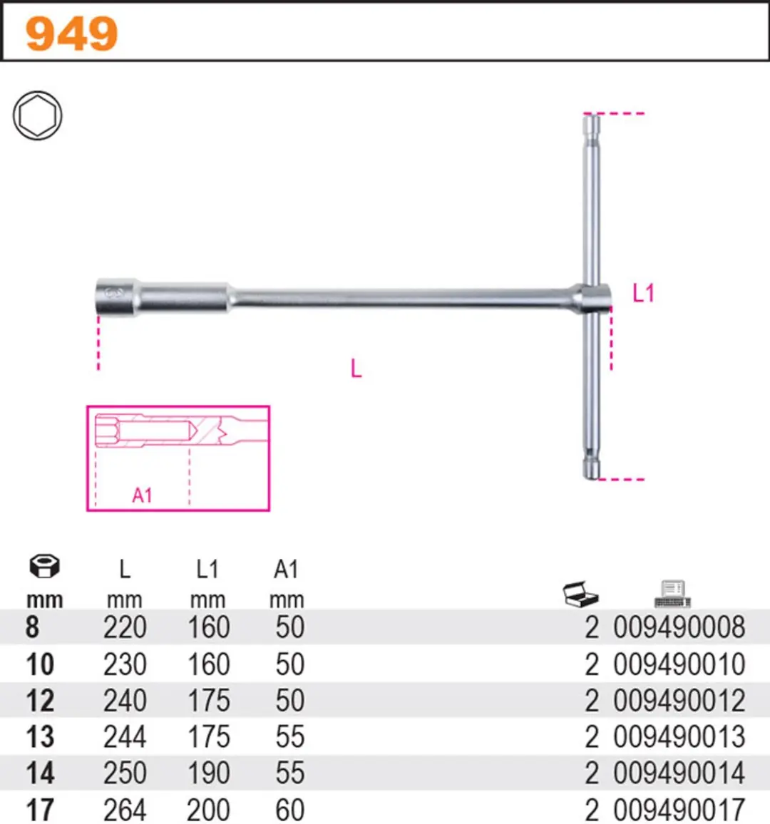 Beta Dopslagsleutel T-Handvat 14mm