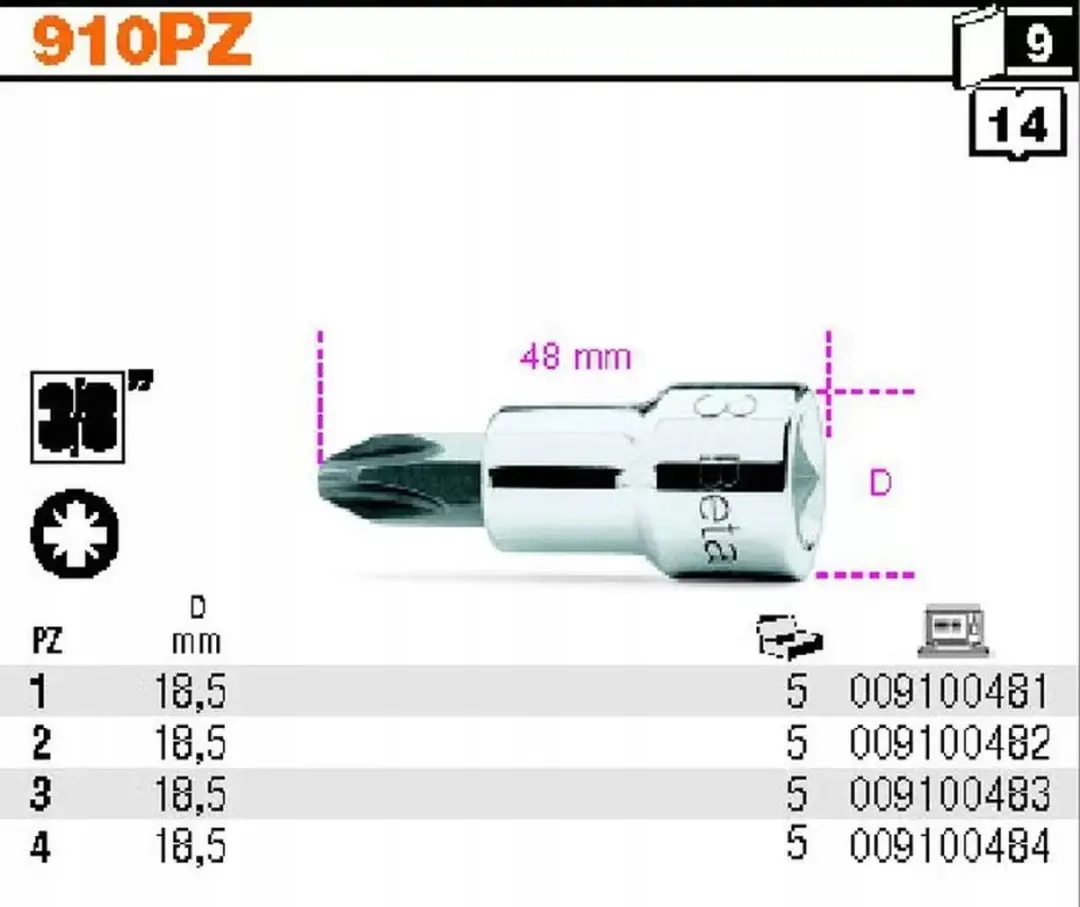 Beta Pozidriv-Supadrive Dop 3/8" - 1 Stuk
