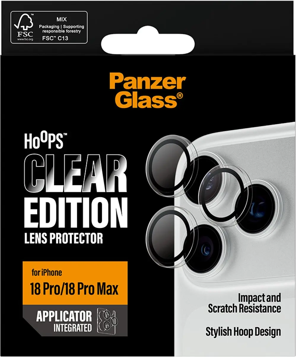 PanzerGlass Hoops iPhone 18 Pro/Max Cameralensbeschermer - Transparant