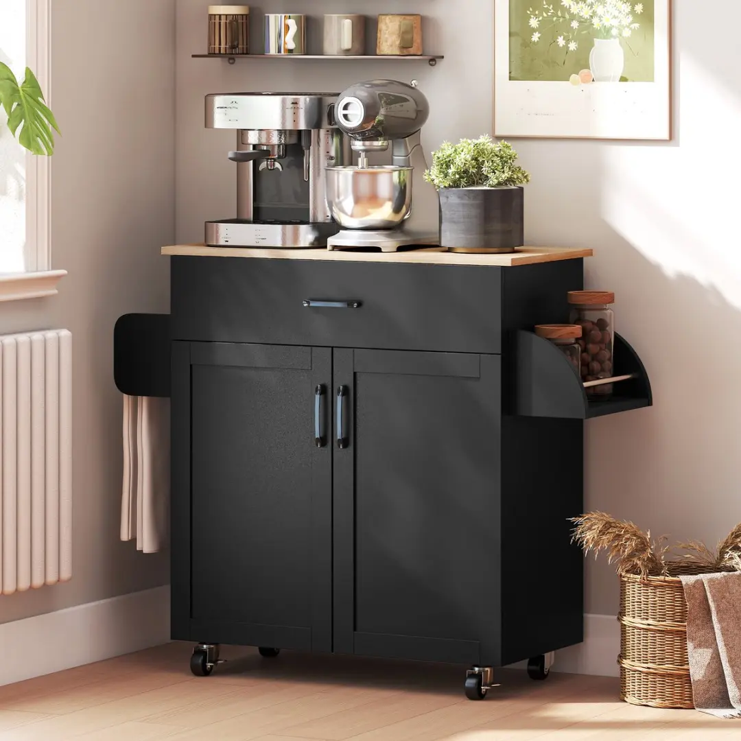 Homcom Keukenwagen 801-243V00BK - 105x36x85cm - Zwart