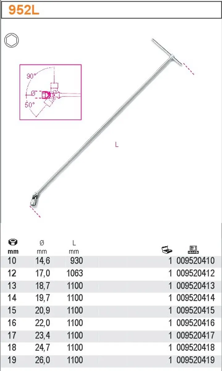 Beta Lange Dopdoppen Sleutel 15mm Cardan - 952L/15