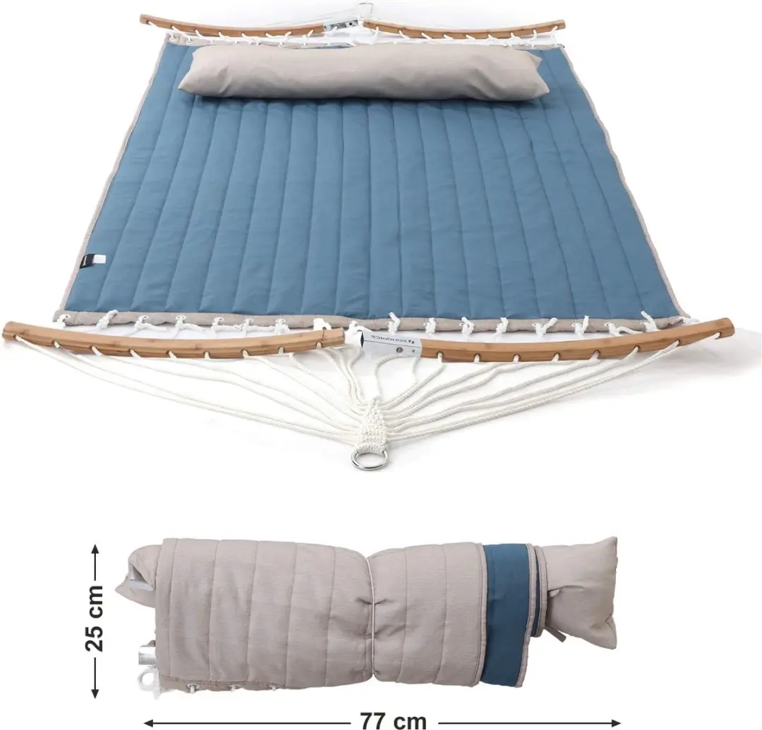 Songmics Hangmat 2 Personen 200x140cm - 225kg - Blauw/Beige