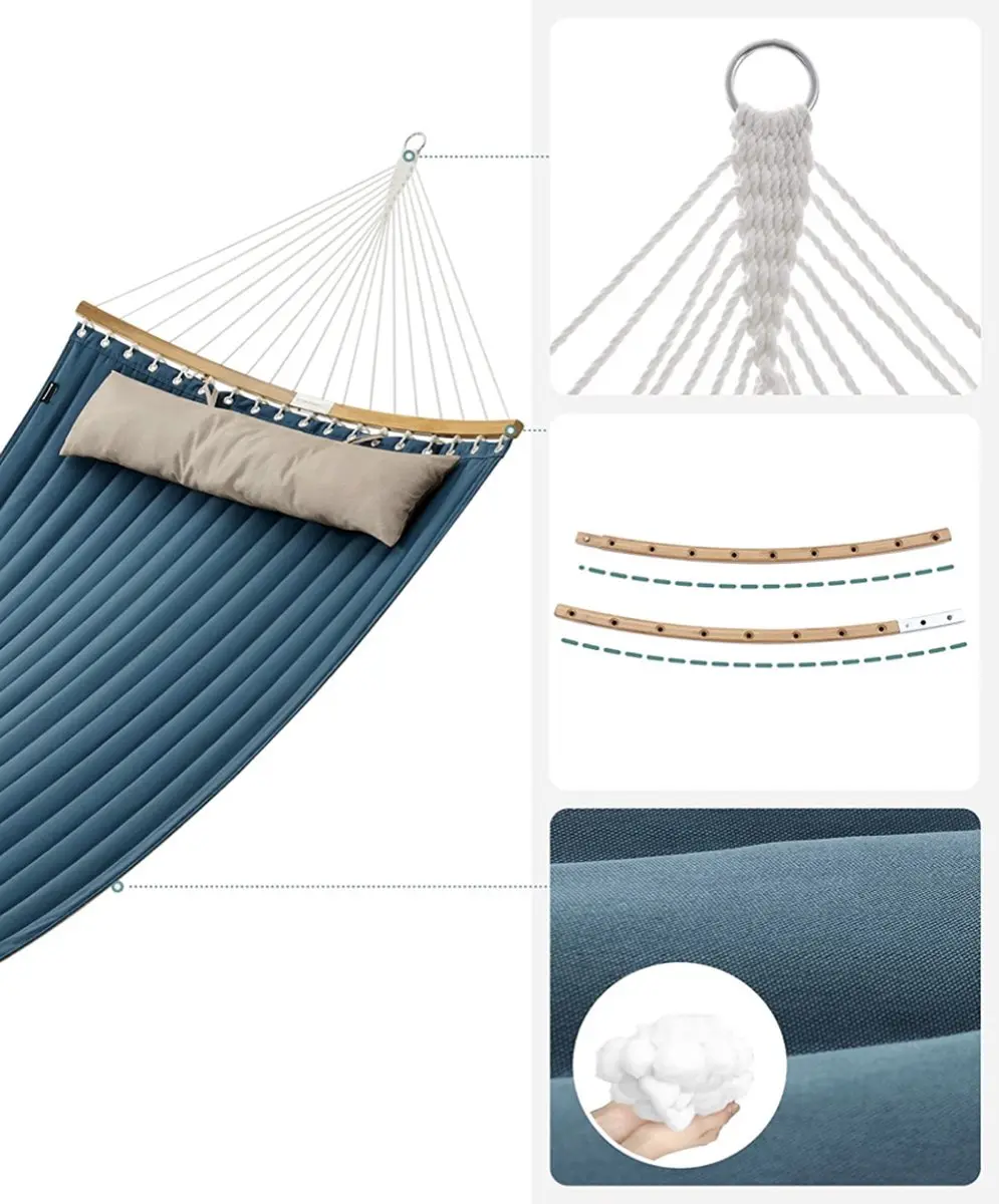 Songmics Hangmat 2 Personen 200x140cm - 225kg - Blauw/Beige - afbeelding 6 van 6