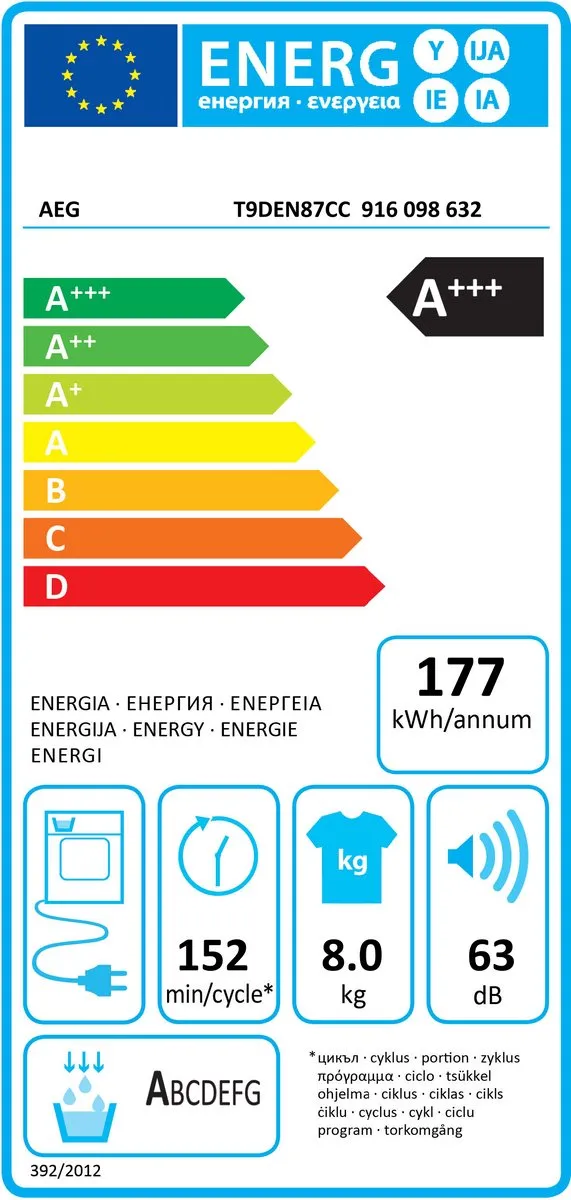 AEG T9DEN87CC Warmtepompdroger 8 kg - Wit