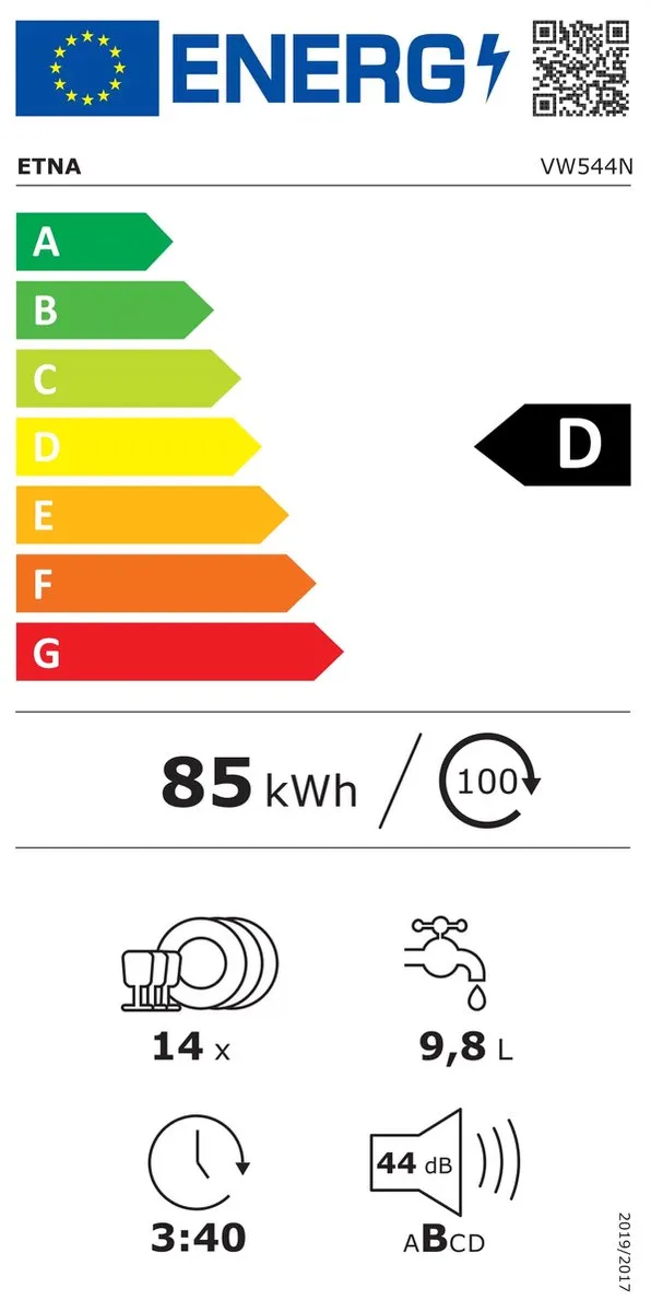 Etna VW544N Inbouw Vaatwasser 14 Couverts - 44dB - RVS