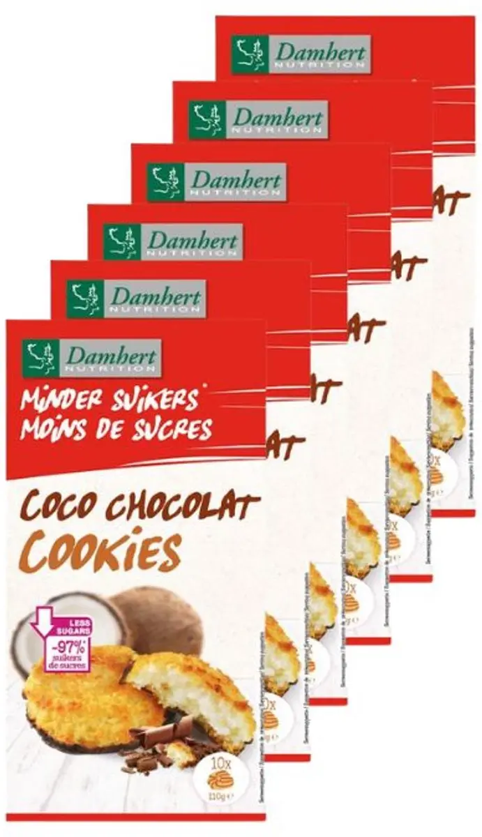 Damhert Minder Suikers Kokoskoek Chocolade - 6 Stuks