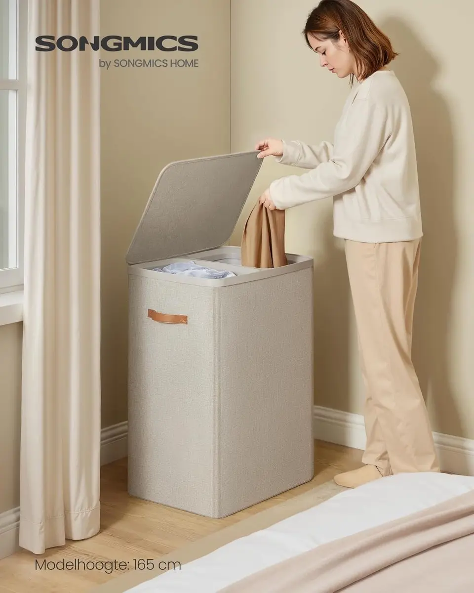 Songmics Wasmand LCB813L01 170L - 2 Compartimenten - Cappuccino Beige