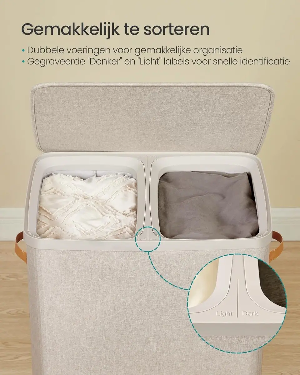 Songmics Wasmand LCB813L01 170L - 2 Compartimenten - Cappuccino Beige