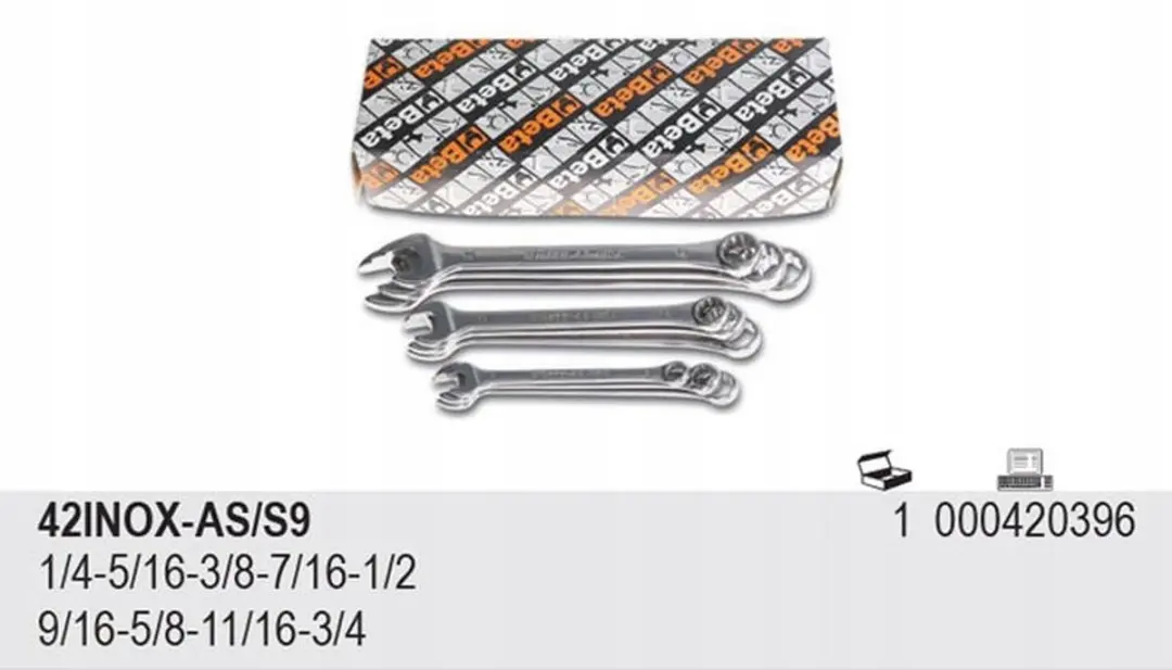Beta 42INOX-AS/S9 Ringsteeksleutelset 9-delig 1/4"-3/4"