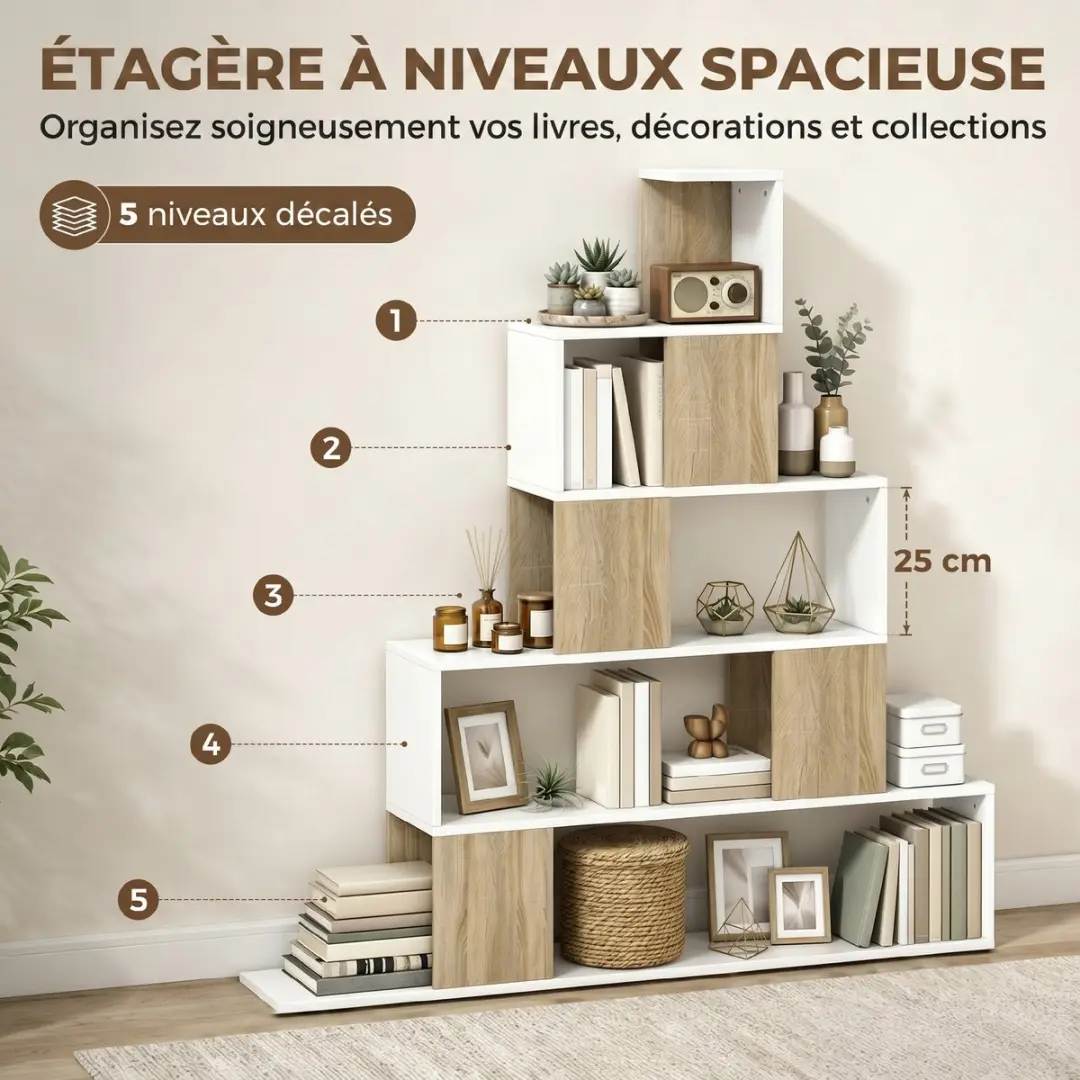 Homcom Opbergrek 120x22x131,5cm - Wit & Natuurlijk