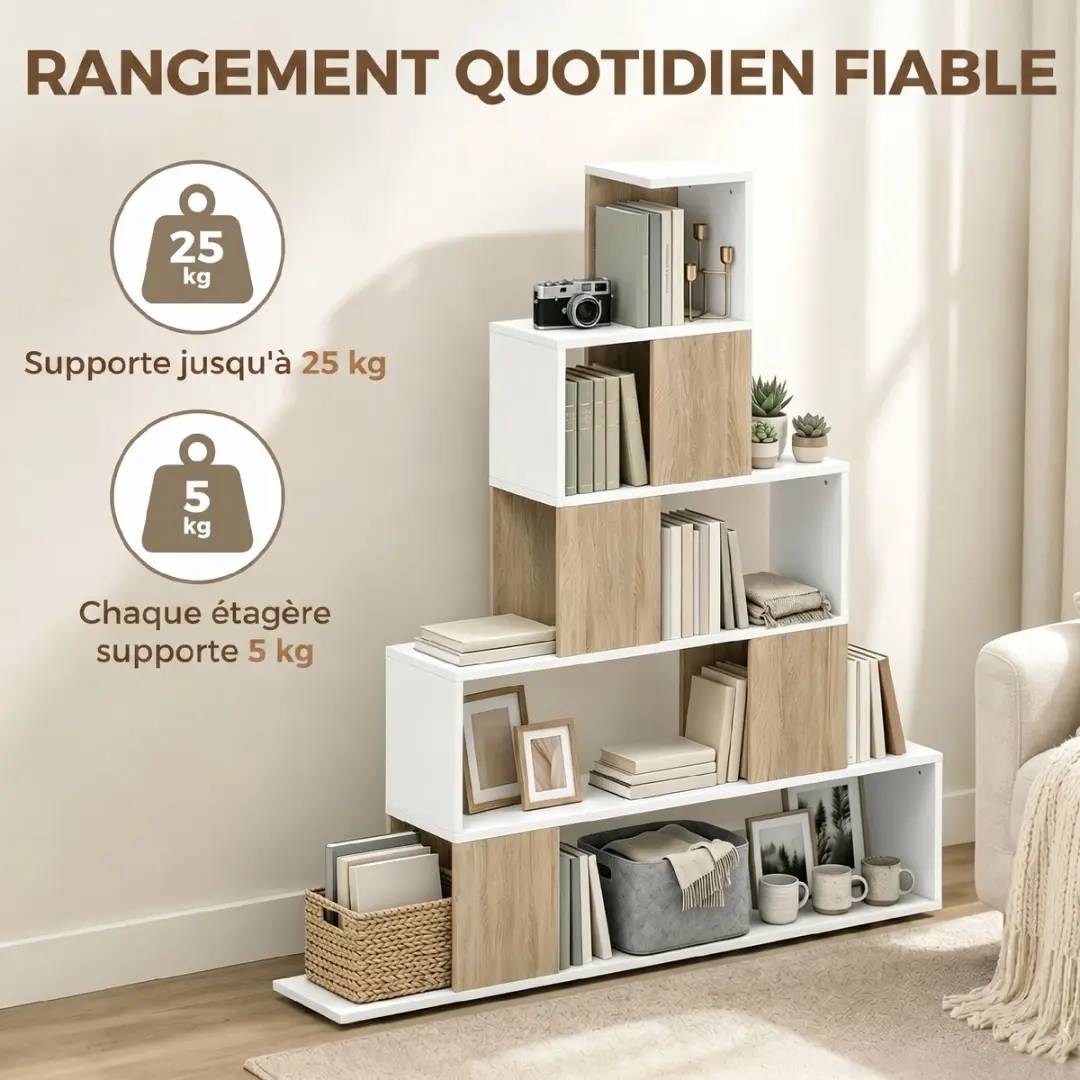 Homcom Opbergrek 120x22x131,5cm - Wit & Natuurlijk