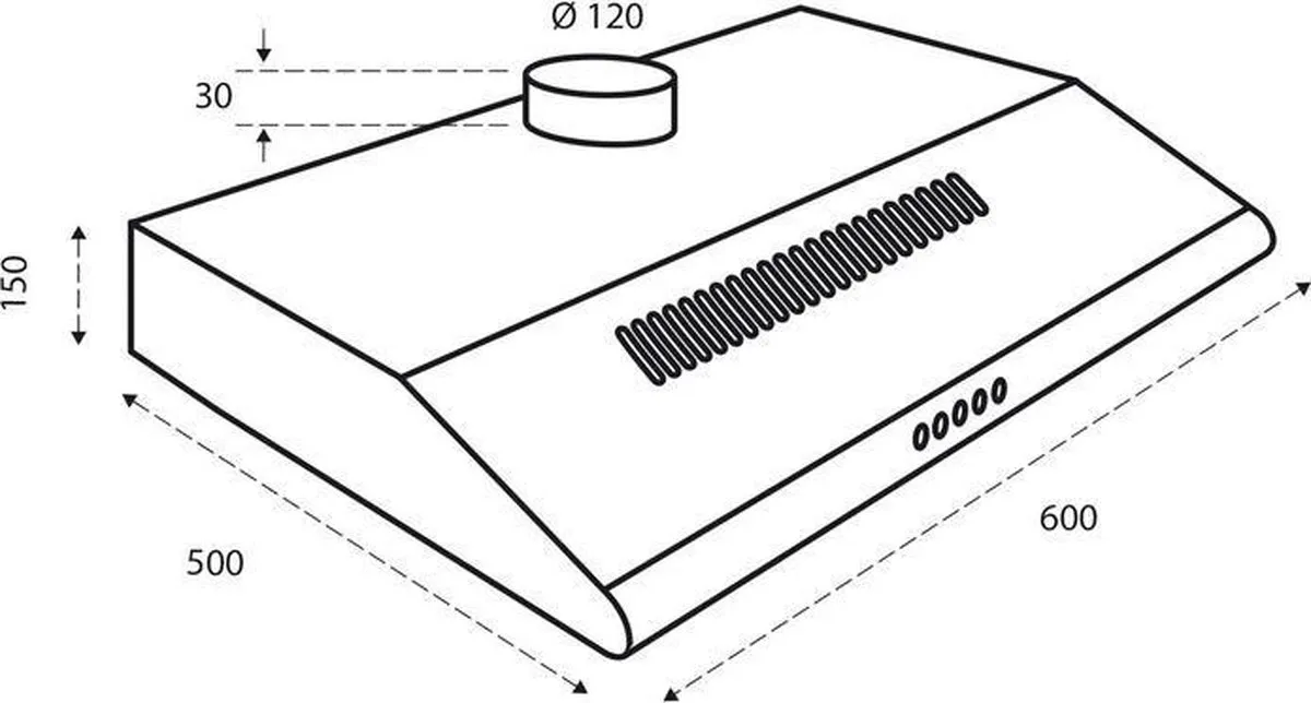 Inventum AKO6012WIT onderbouw afzuigkap 60 cm - Afzuigcapaciteit 326,4 m3/h - Geschikt voor grote keuken - 3 standen - Ledverlichting - Luchtafvoer en recirculatie - Wit