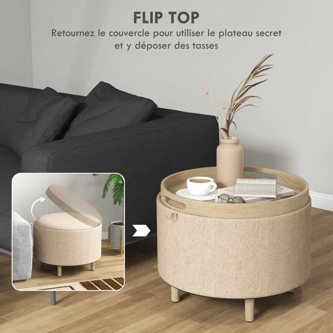 Homcom Opbergpoef 56x56x42cm - Beige - afbeelding 2 van 6