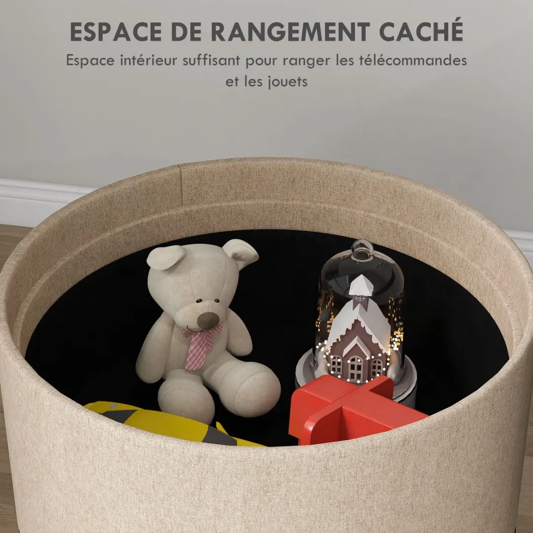 Homcom Opbergpoef 56x56x42cm - Beige - afbeelding 3 van 6