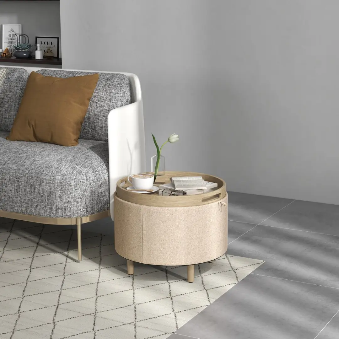 Homcom Opbergpoef 56x56x42cm - Beige - afbeelding 5 van 6