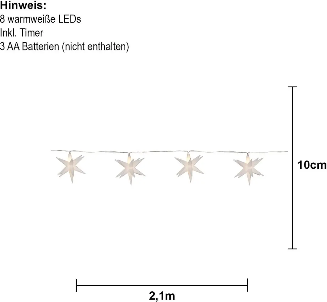 Star Trading Lichtslinger December Batterij - 8 3D-sterren - Warmwit - 210cm