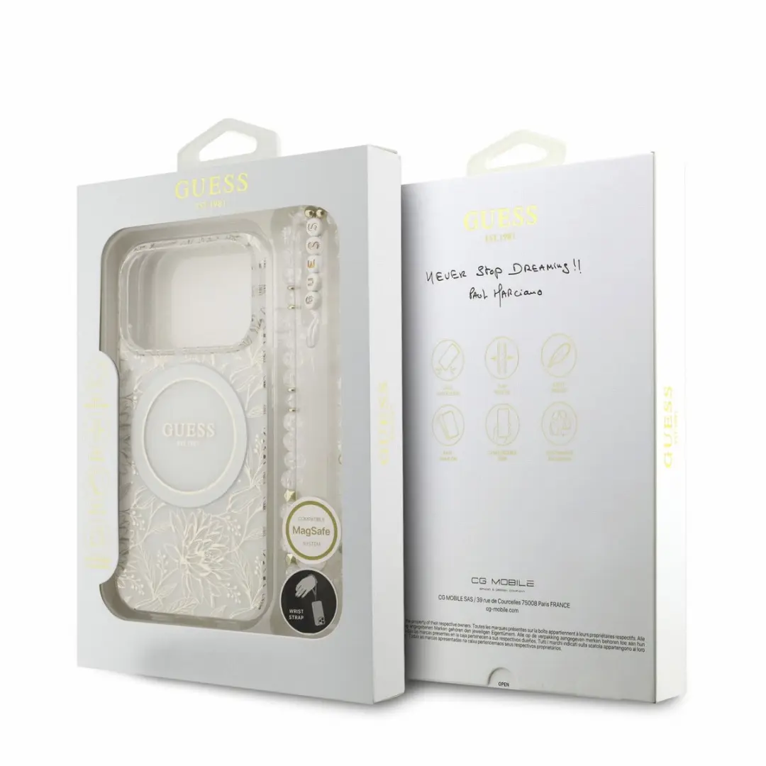 GUESS Telefoonhoesje iPhone 17/18 Pro - Bloemenprint Wit - 15223