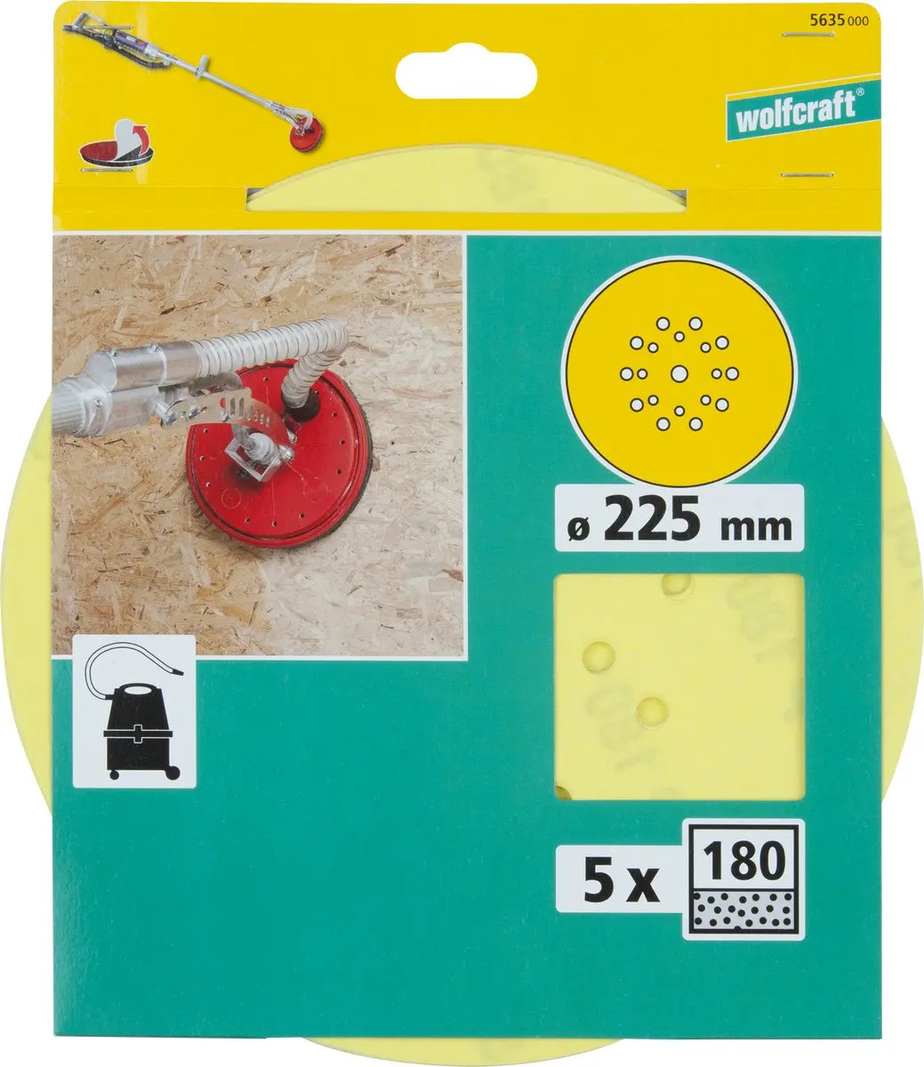 Wolfcraft 225mm Schuurpapier Korrel 180 - 5 Stuks
