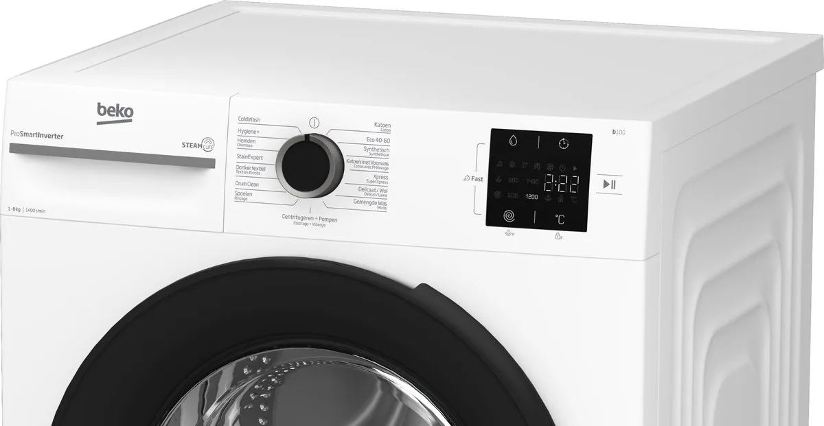 Beko b100 BM1WFU3842W Wasmachine 8kg 1351 RPM - Zwart/Wit