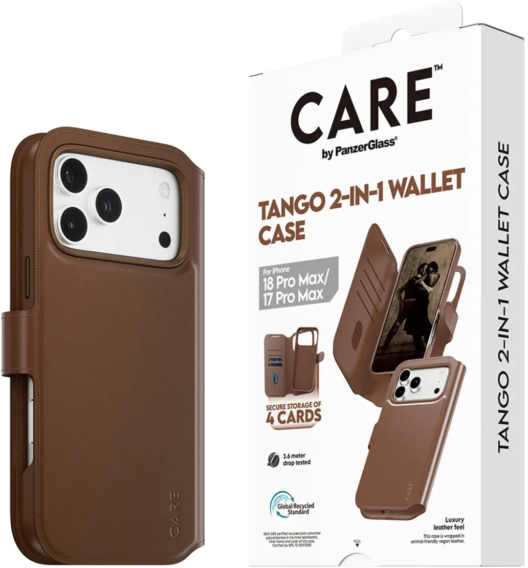 Apple CARE Tango 2in1 Brown Wallet Case iPhone 18 Pro Max - MagSafe - Transparant