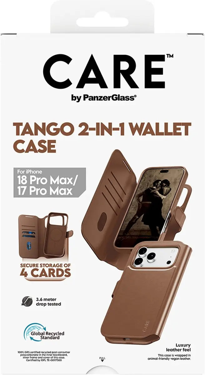 Apple CARE Tango 2in1 Brown Wallet Case iPhone 18 Pro Max - MagSafe - Transparant