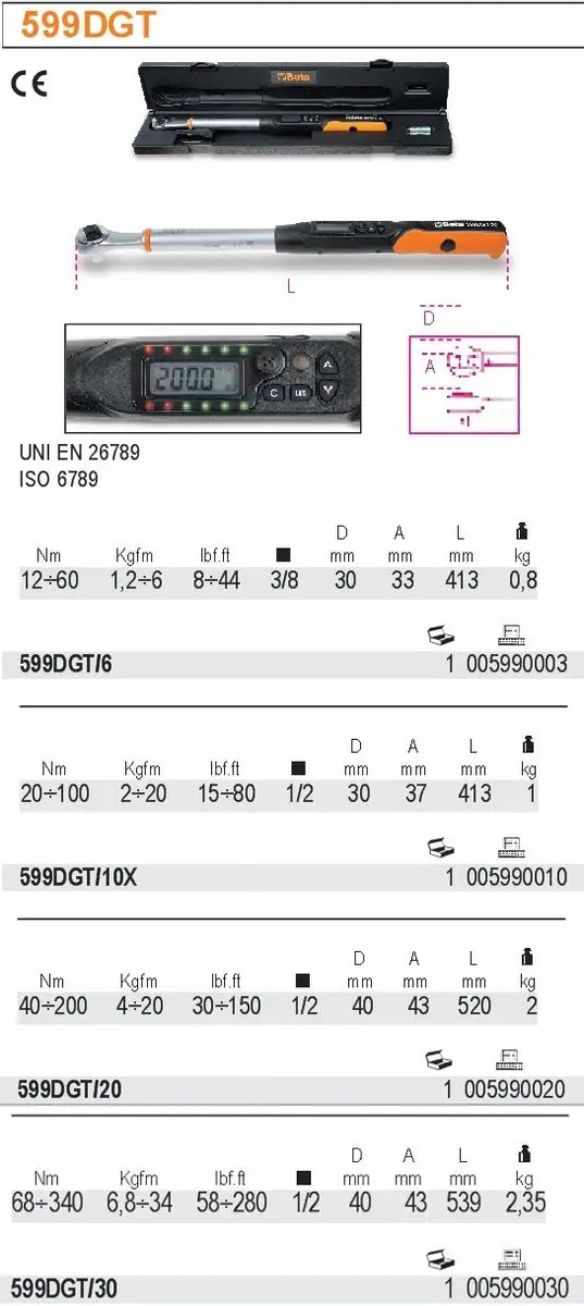 Beta Momentsleutel Elektronisch 3/8" 12-60 Nm Links/Rechts