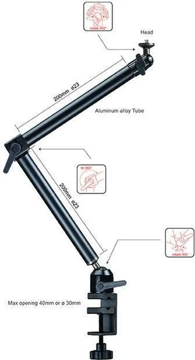 ONYX SL-CP Vouwarm Tablethouder 12 Inch - Zwart