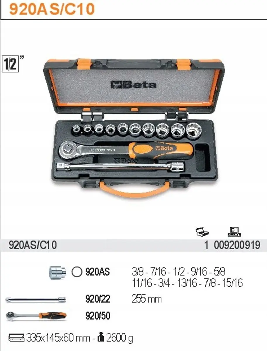 Beta 12-delige Doppenset 1/2" - Metaal