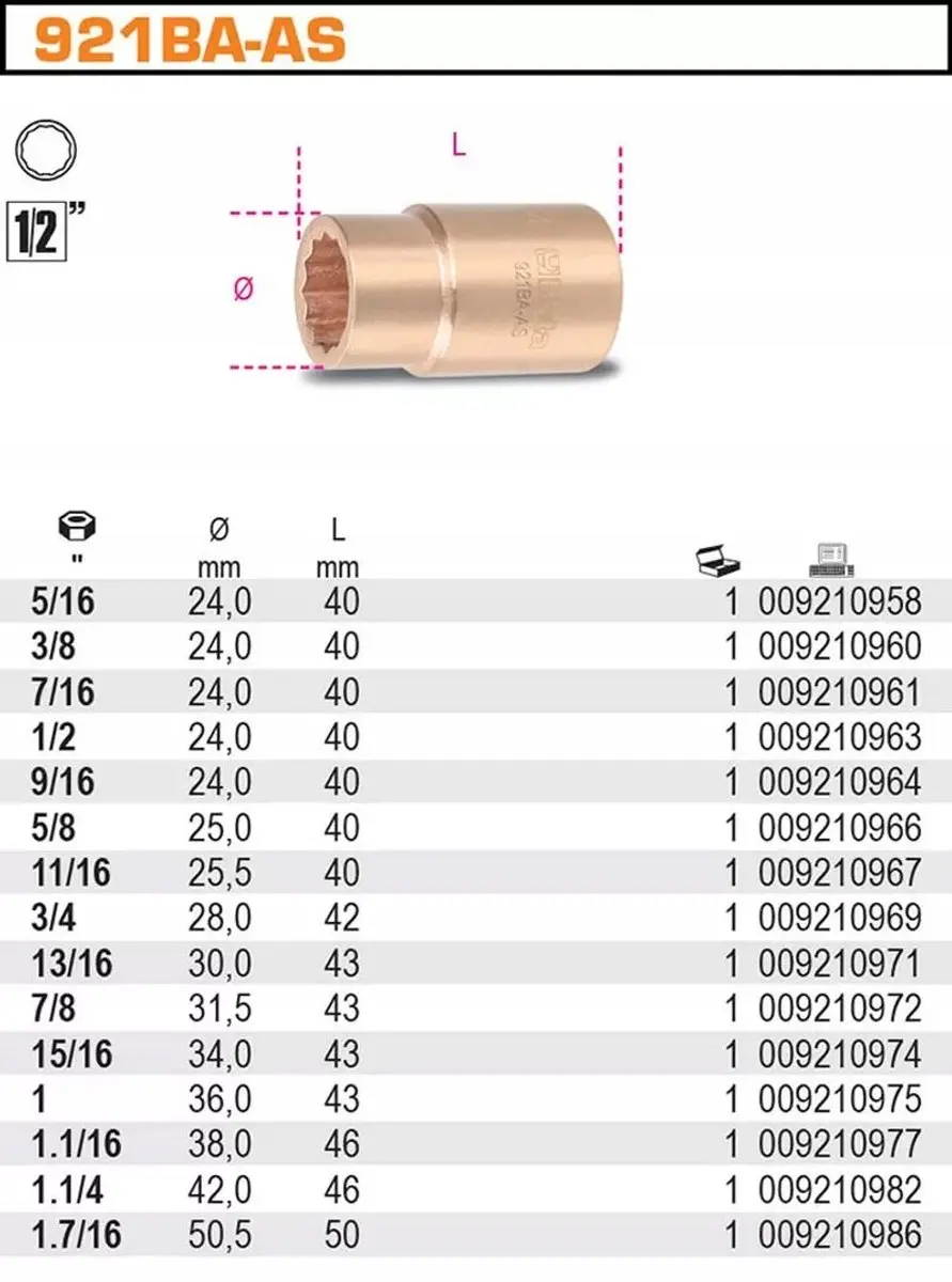 Beta 1/2" 12-punts dop - vonkwerend