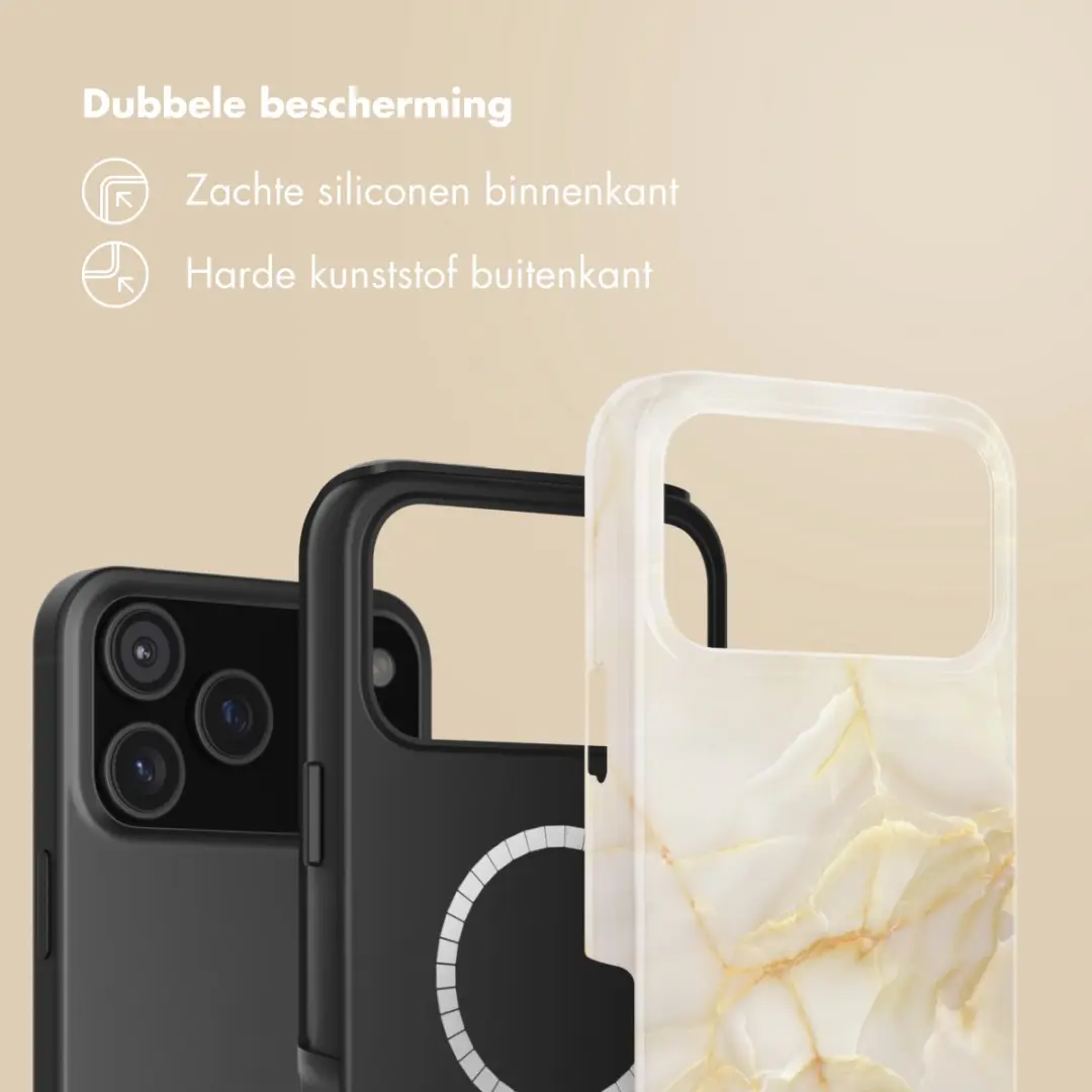 Selencia Hoesje iPhone 17 Pro Max - Golden Beige Marble - MagSafe