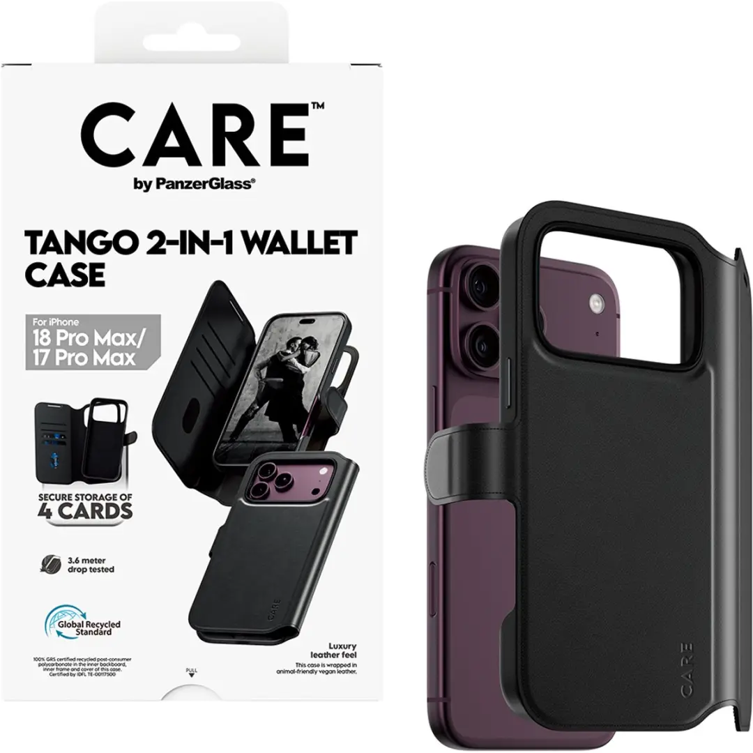Apple CARE Tango 2in1 Black Wallet Case - iPhone 15 Pro Max - Transparant