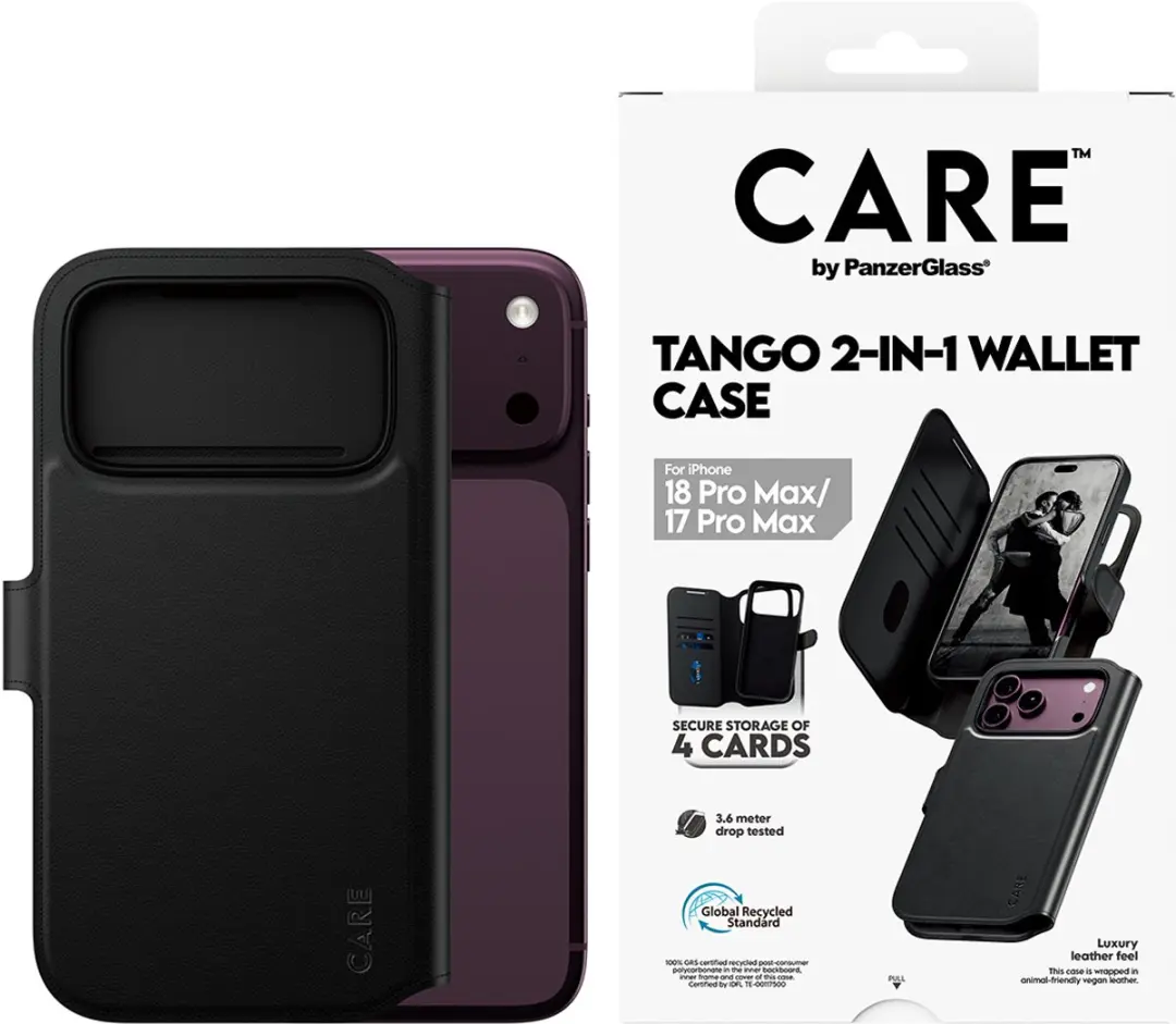 Apple CARE Tango 2in1 Black Wallet Case - iPhone 15 Pro Max - Transparant
