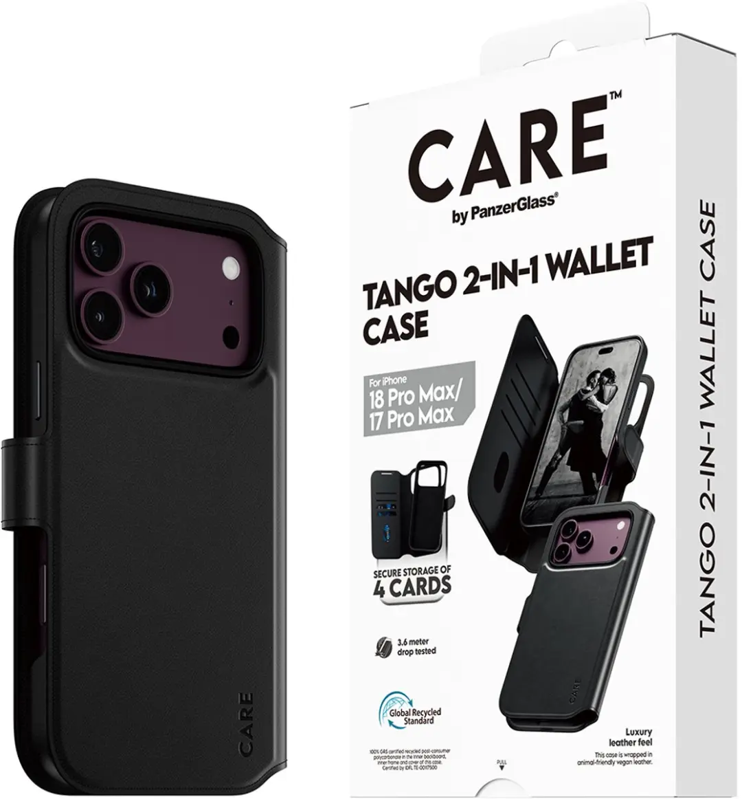 Apple CARE Tango 2in1 Black Wallet Case - iPhone 15 Pro Max - Transparant